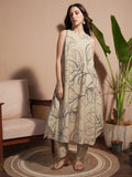 Vara By Vishudh Women Tan Printed Kurta With Trouser - Tan - Image 1