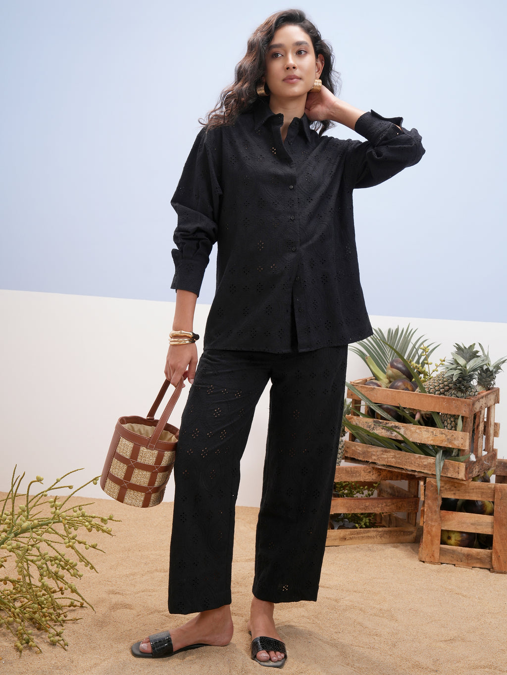 Vara By Vishudh Women Black Embroidered Regular Fit Casual Trouser - Black - Image 2