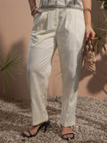 Vara By Vishudh Women Off White Solid Straight Fit Casual Trouser - Off White - Image 1