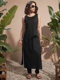 Vara By Vishudh Women Black Solid Kurta With Trouser - Black - Image 1