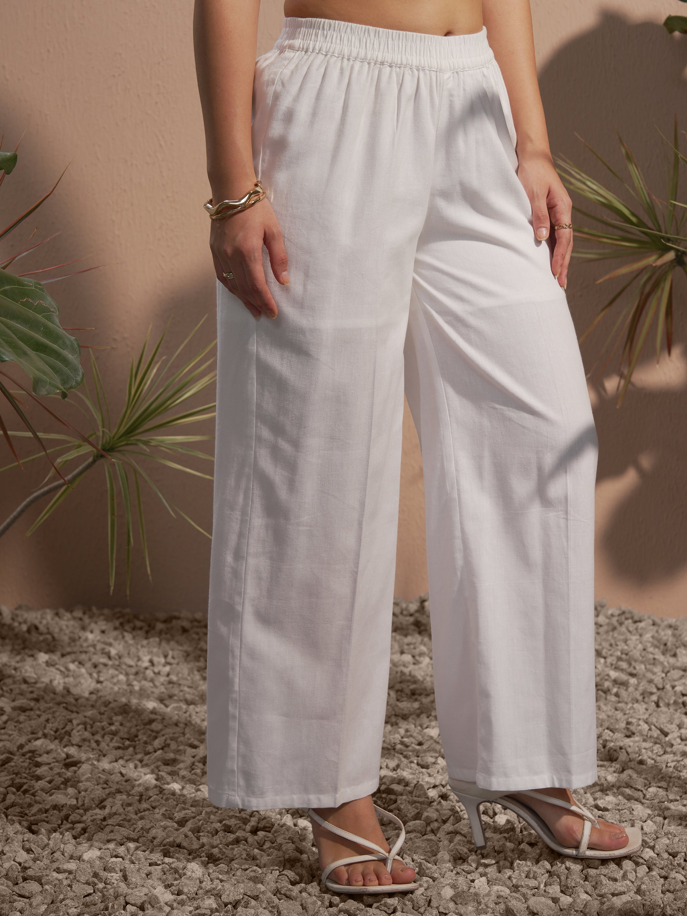 Vara By Vishudh Women White Solid Regular Fit Casual Trouser - White - Image 6