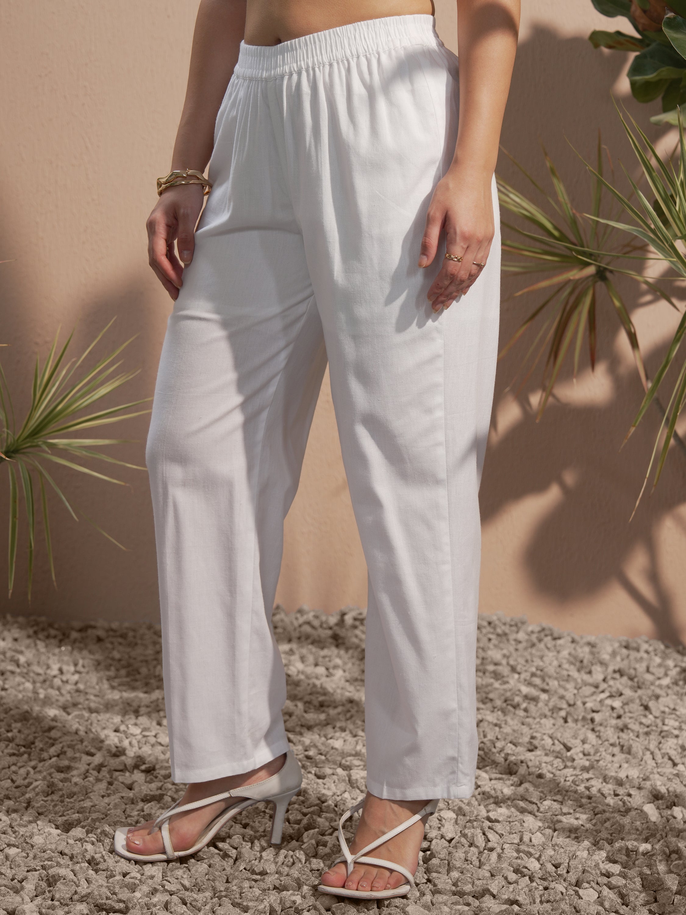 Vara By Vishudh Women White Solid Regular Fit Casual Trouser - White - Image 4