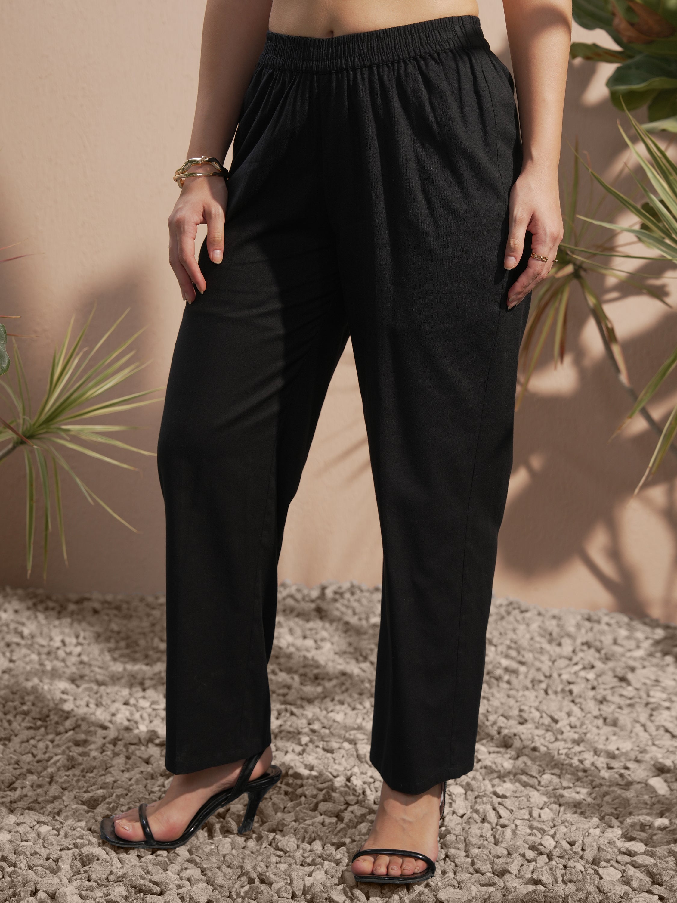Vara By Vishudh Women Black Solid Regular Fit Casual Trouser - Black - Image 4