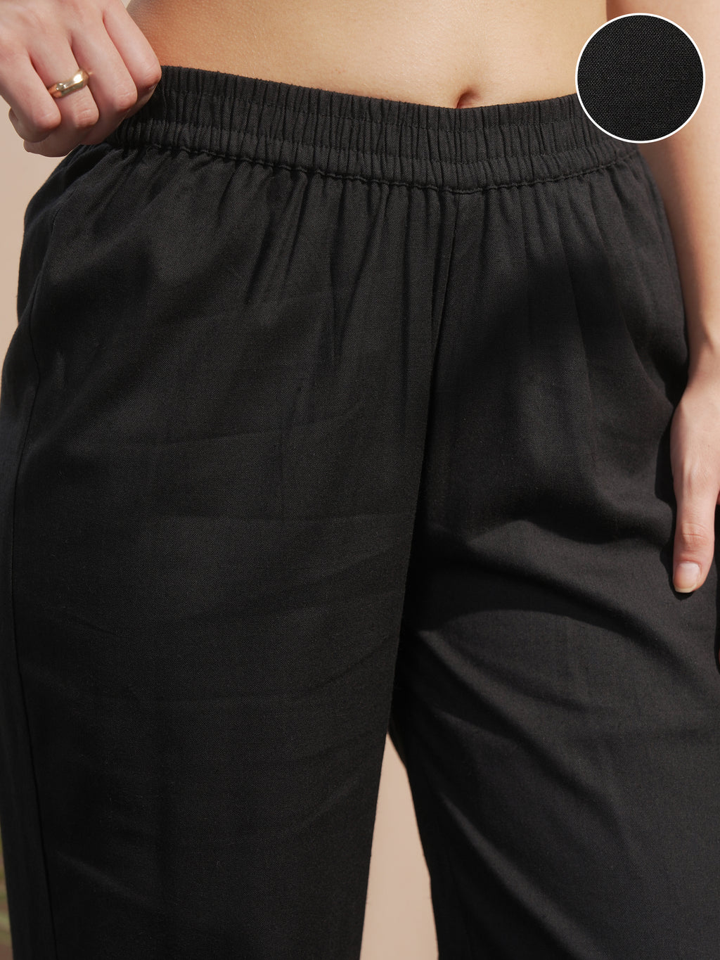Vara By Vishudh Women Black Solid Regular Fit Casual Trouser - Black - Image 5
