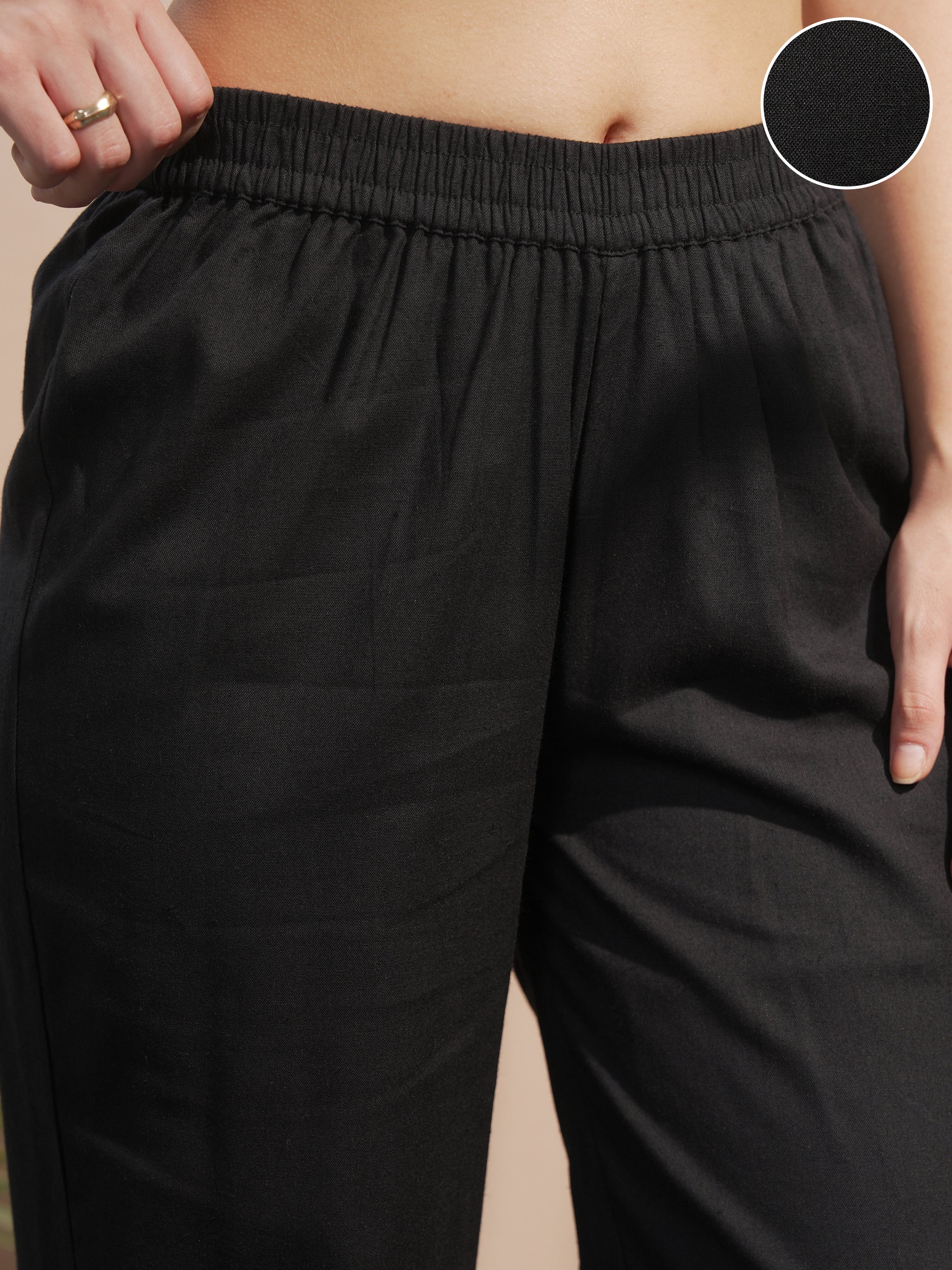 Vara By Vishudh Women Black Solid Regular Fit Casual Trouser - Black - Image 5