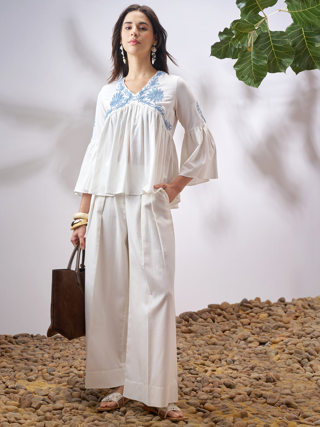 Vara By Vishudh Women Off White Wide Leg Casual Trouser - Off White - Image 2