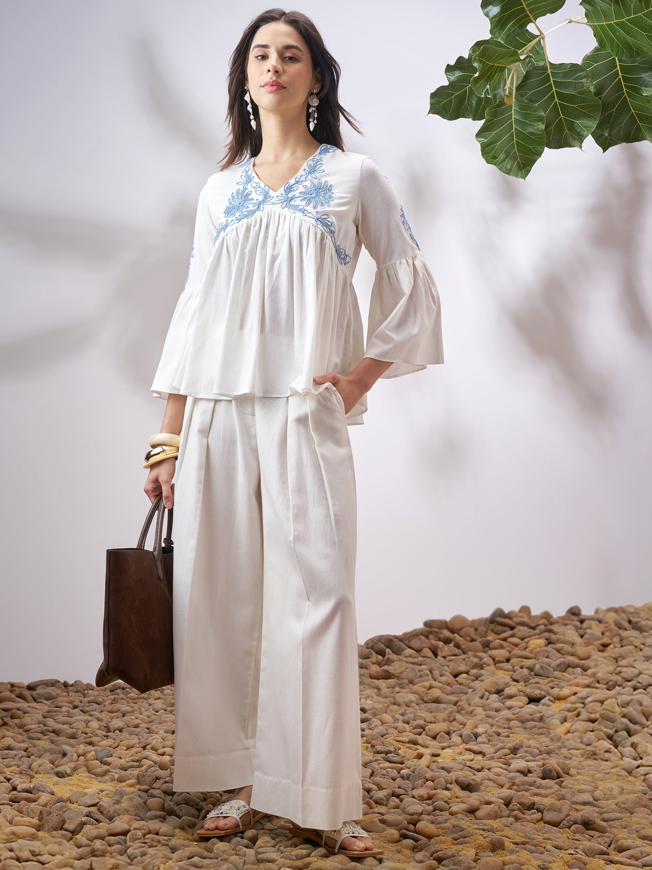 Vara By Vishudh Women Off White Wide Leg Casual Trouser - Off White - Image 2