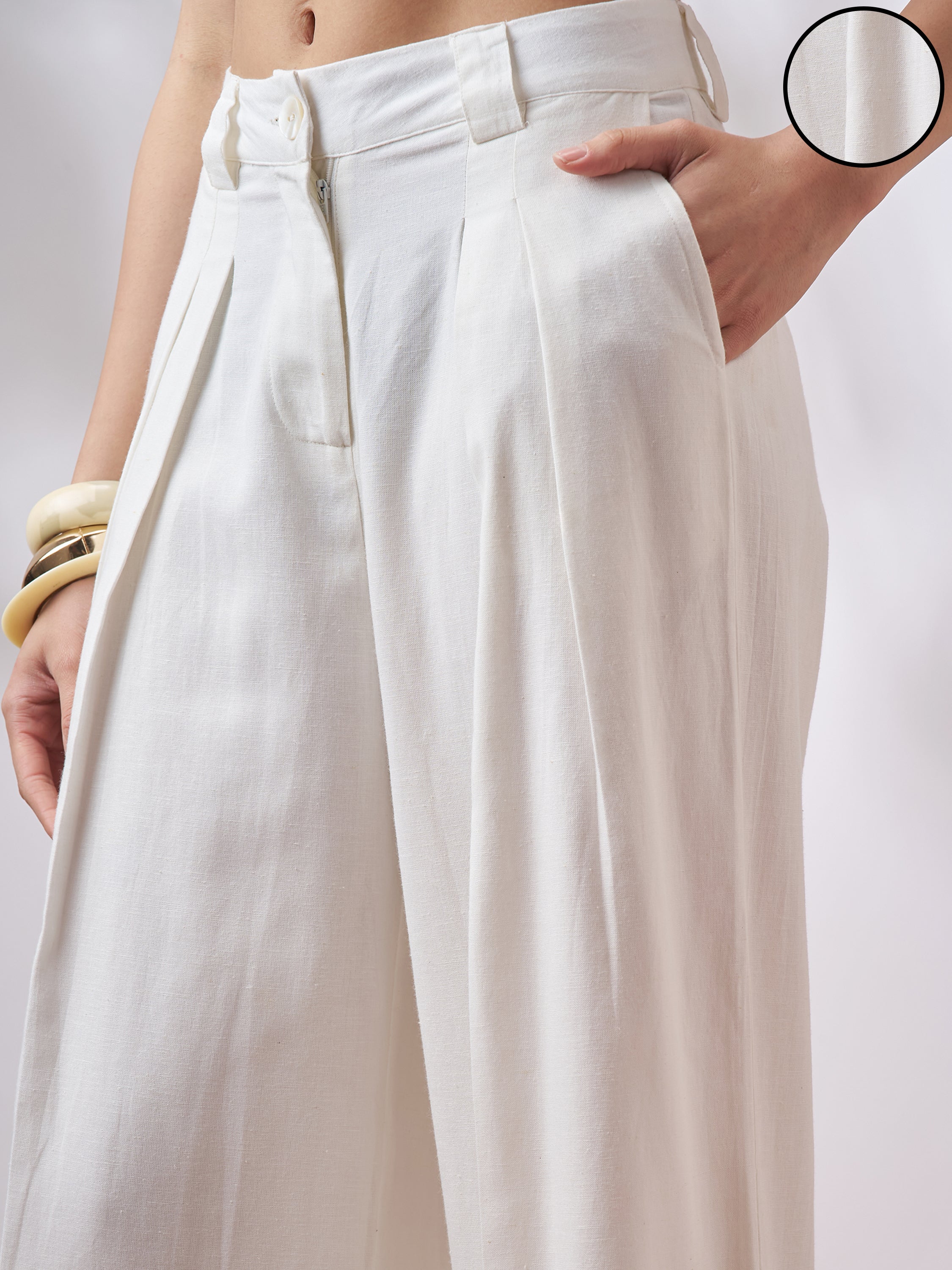 Vara By Vishudh Women Off White Wide Leg Casual Trouser - Off White - Image 5