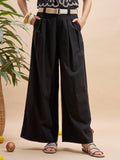 Vara By Vishudh Women Black Wide Leg Casual Trouser - Black - Image 1