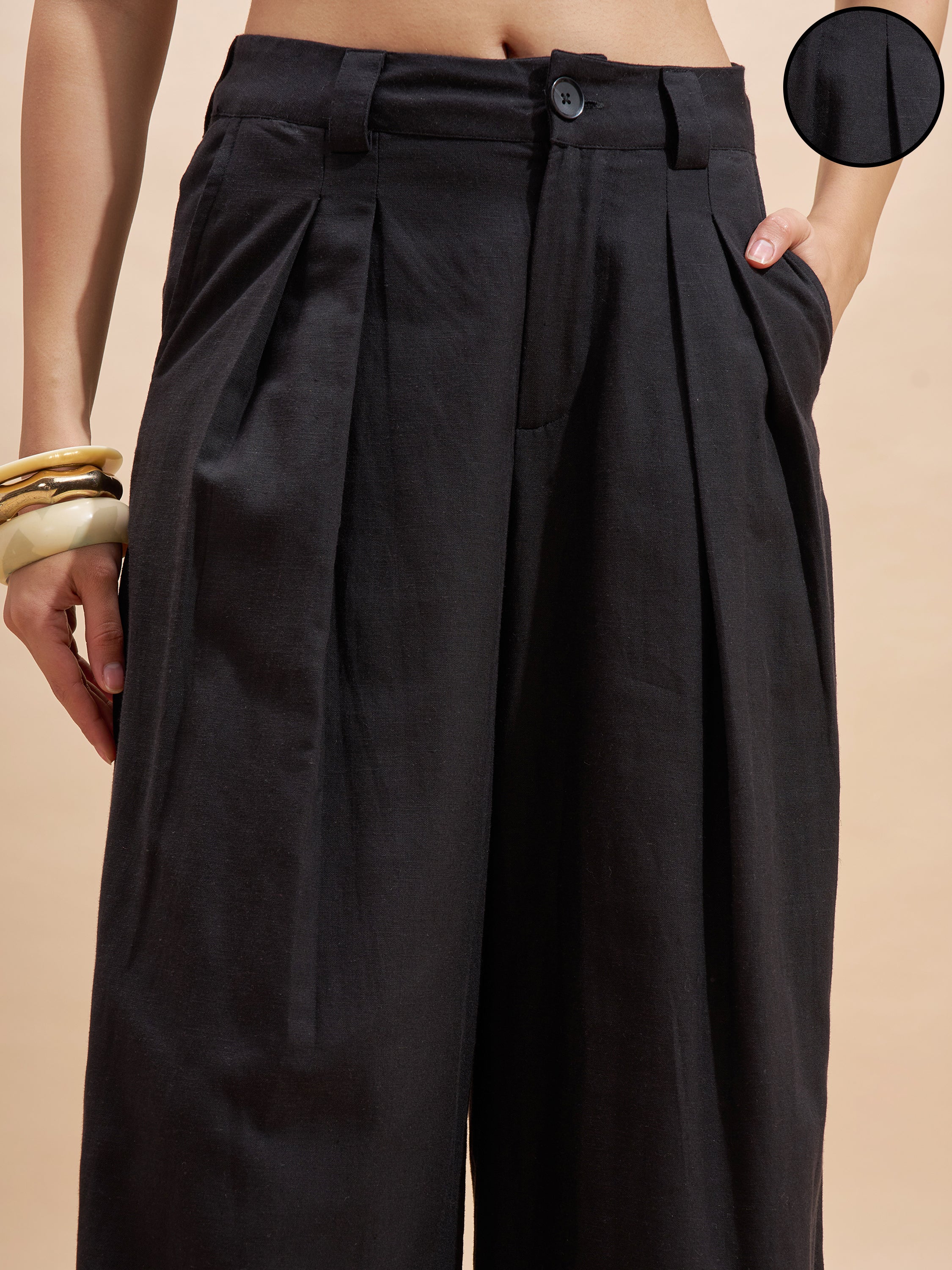 Vara By Vishudh Women Black Wide Leg Casual Trouser - Black - Image 5