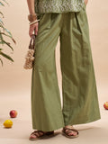 Vara By Vishudh Women Olive Wide Leg Casual Trouser - Olive - Image 1