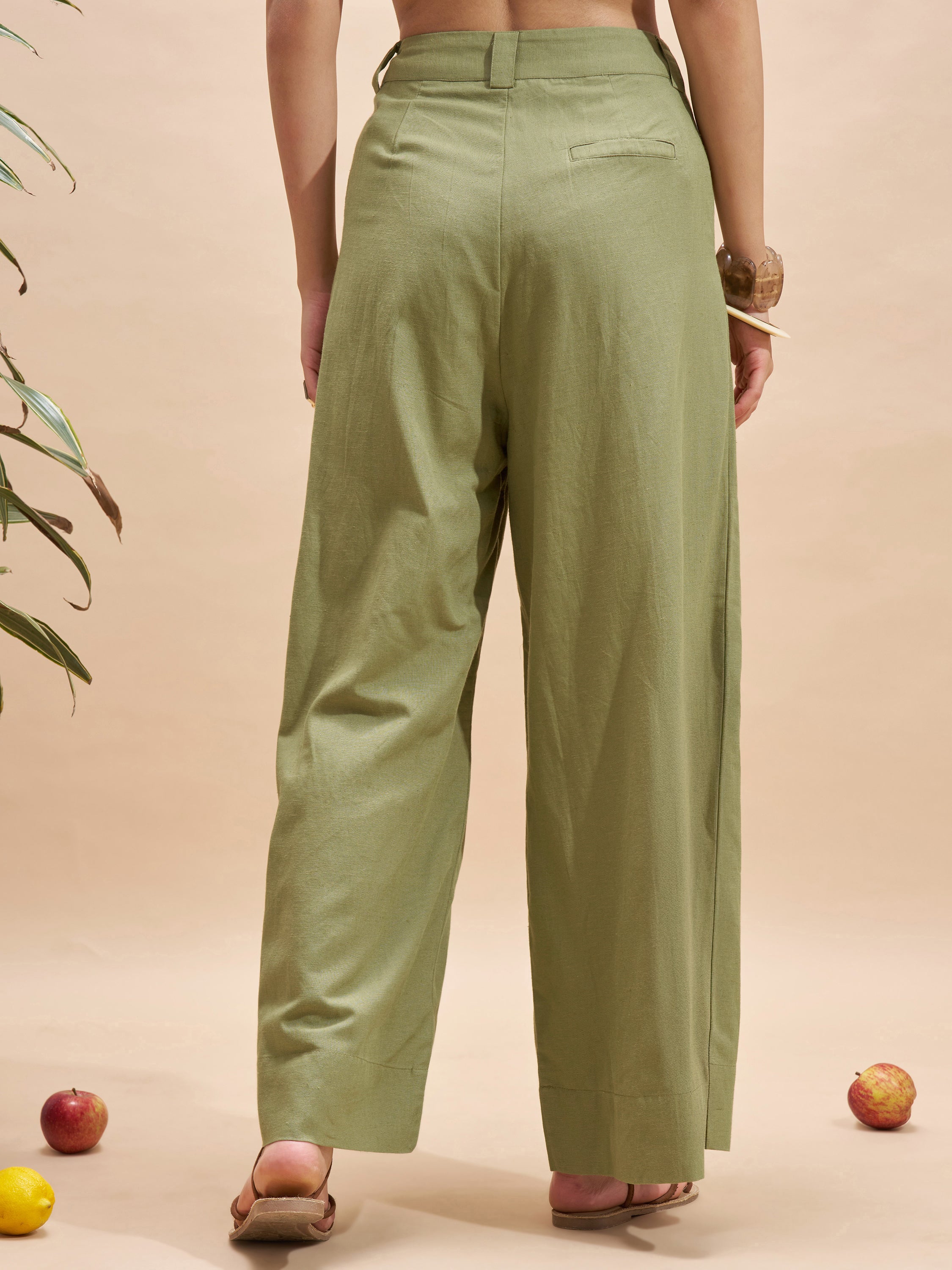 Vara By Vishudh Women Olive Wide Leg Casual Trouser - Olive - Image 3