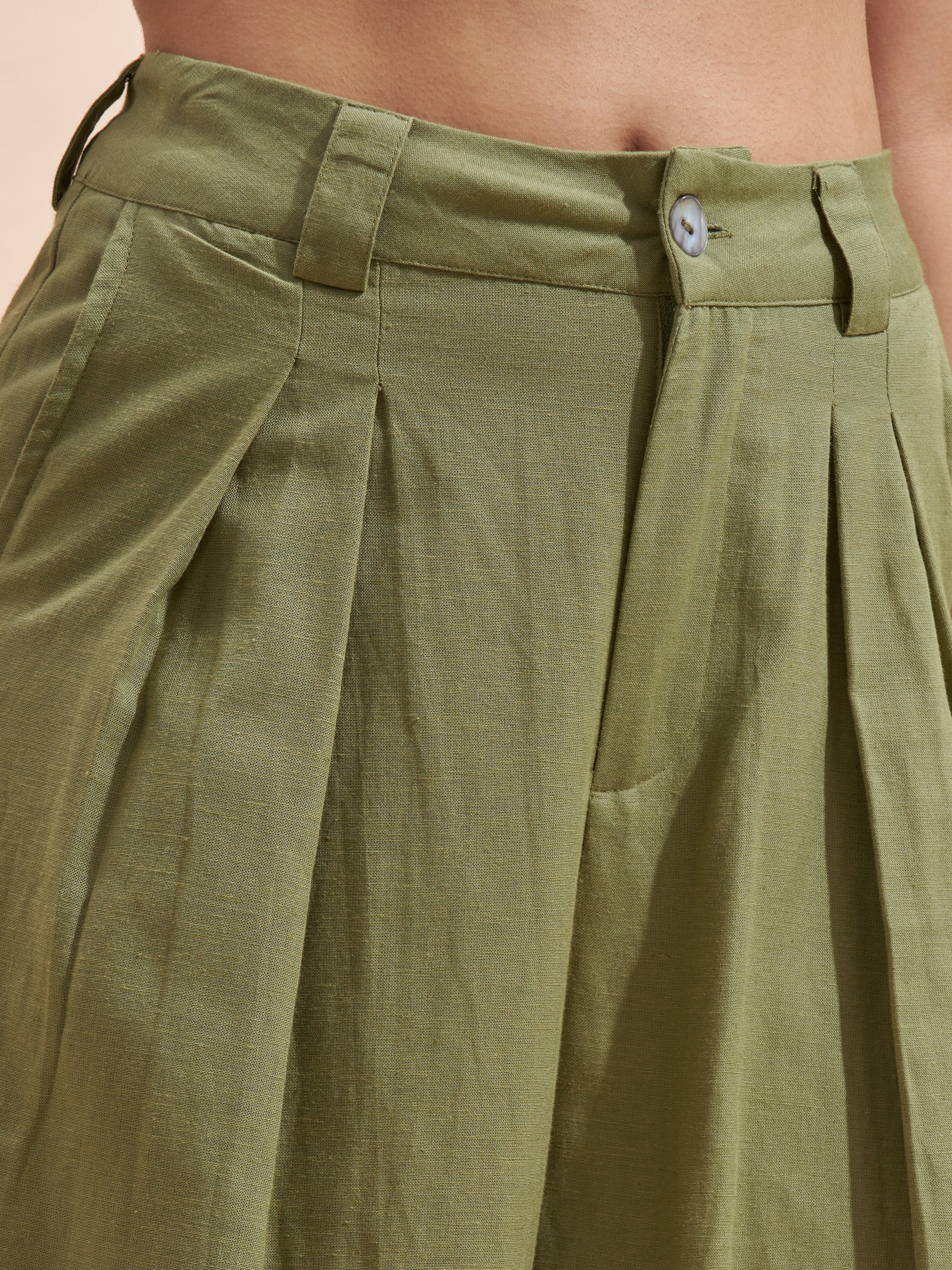 Vara By Vishudh Women Olive Wide Leg Casual Trouser - Olive - Image 5