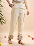 Vara By Vishudh Women Cream Regular Fit Casual Trouser - Cream - Image 1