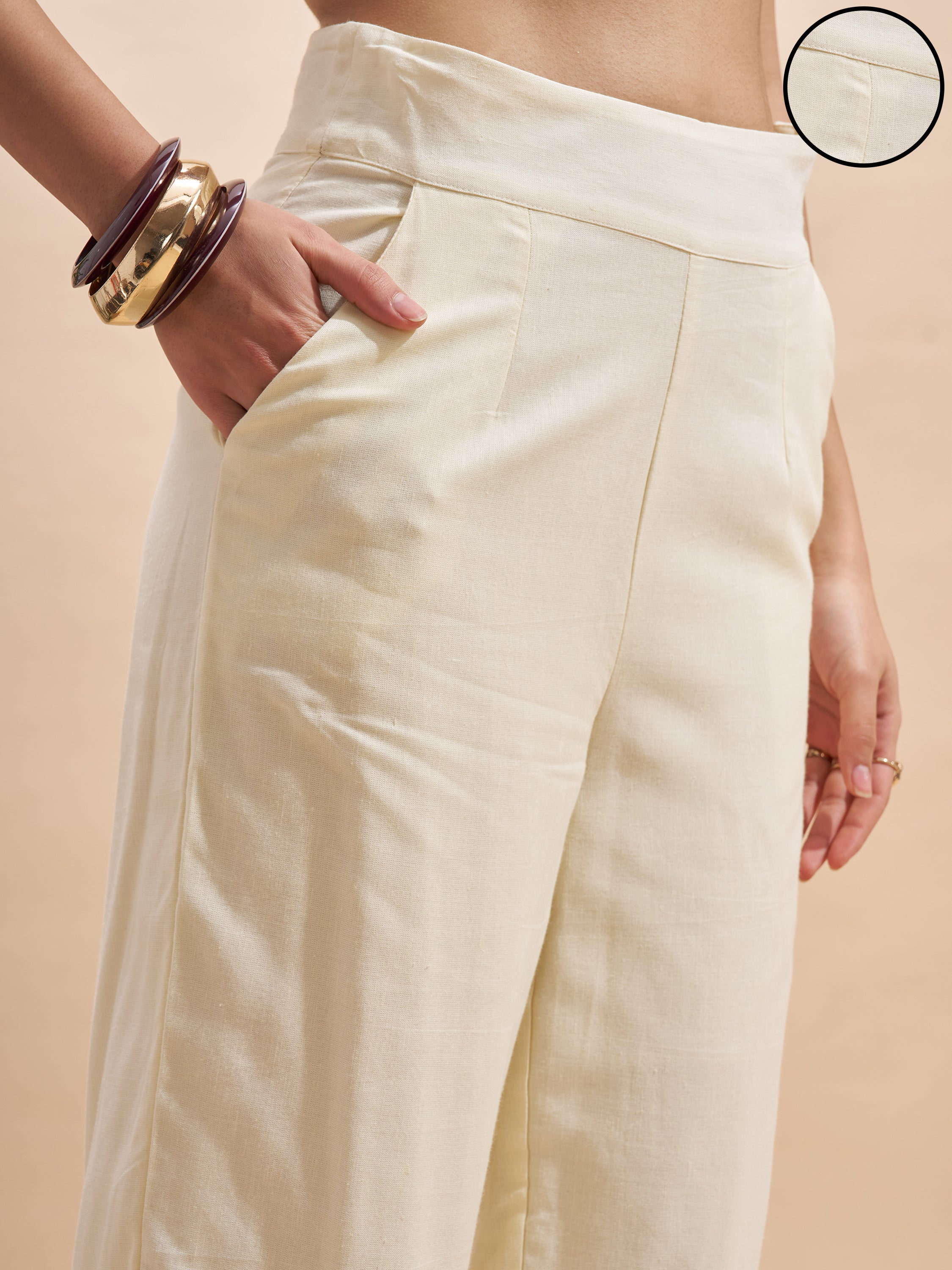 Vara By Vishudh Women Cream Regular Fit Casual Trouser - Cream - Image 5