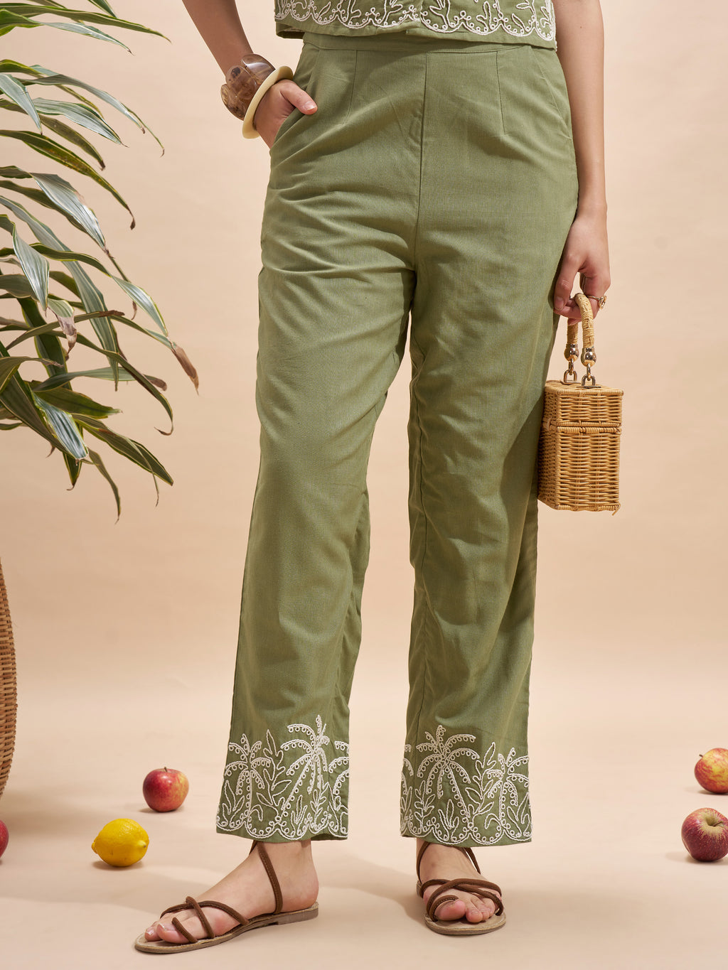 Vara By Vishudh Women Olive Regular Fit Casual Trouser - Olive - Image 1