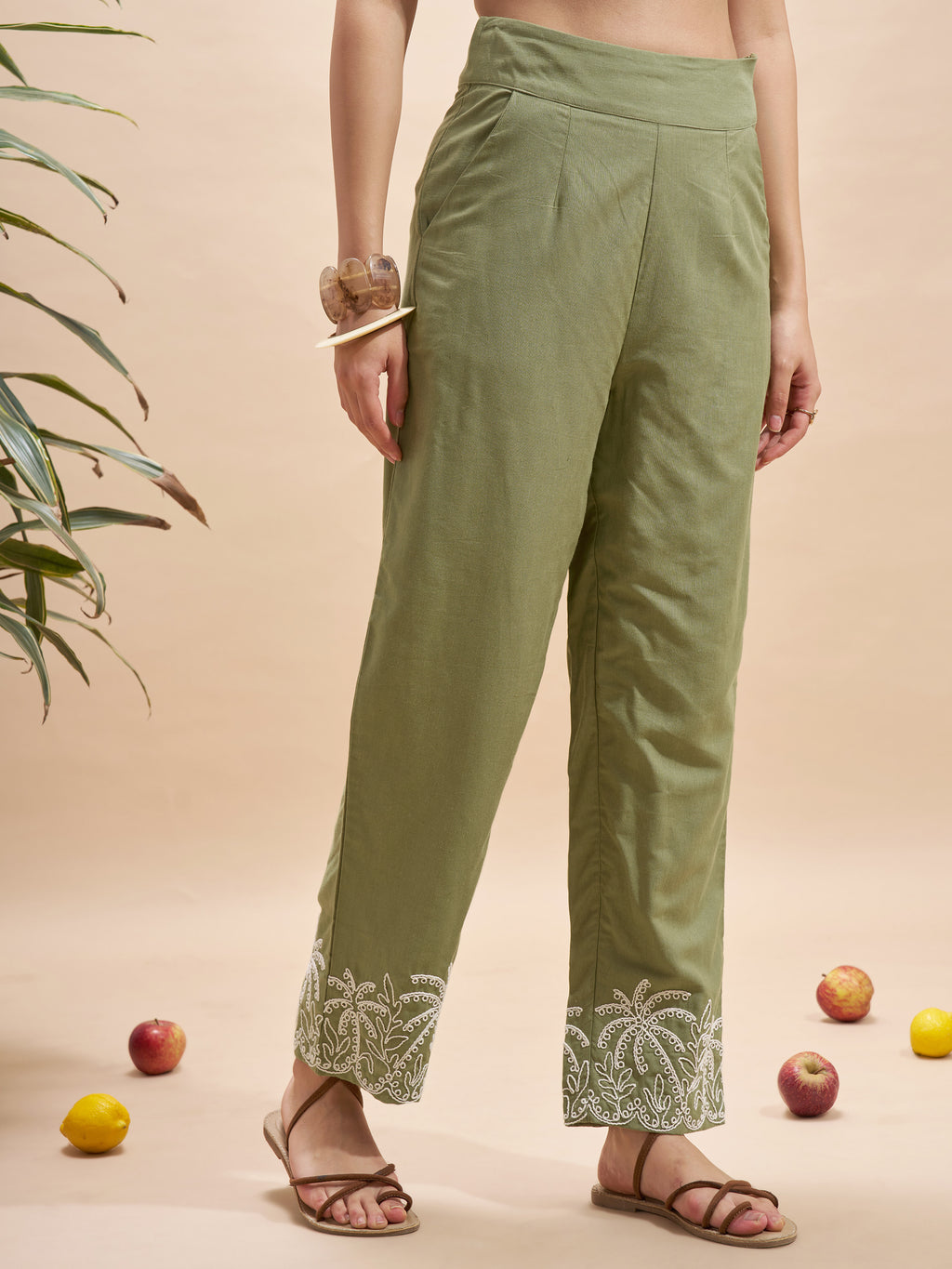 Vara By Vishudh Women Olive Regular Fit Casual Trouser - Olive - Image 6