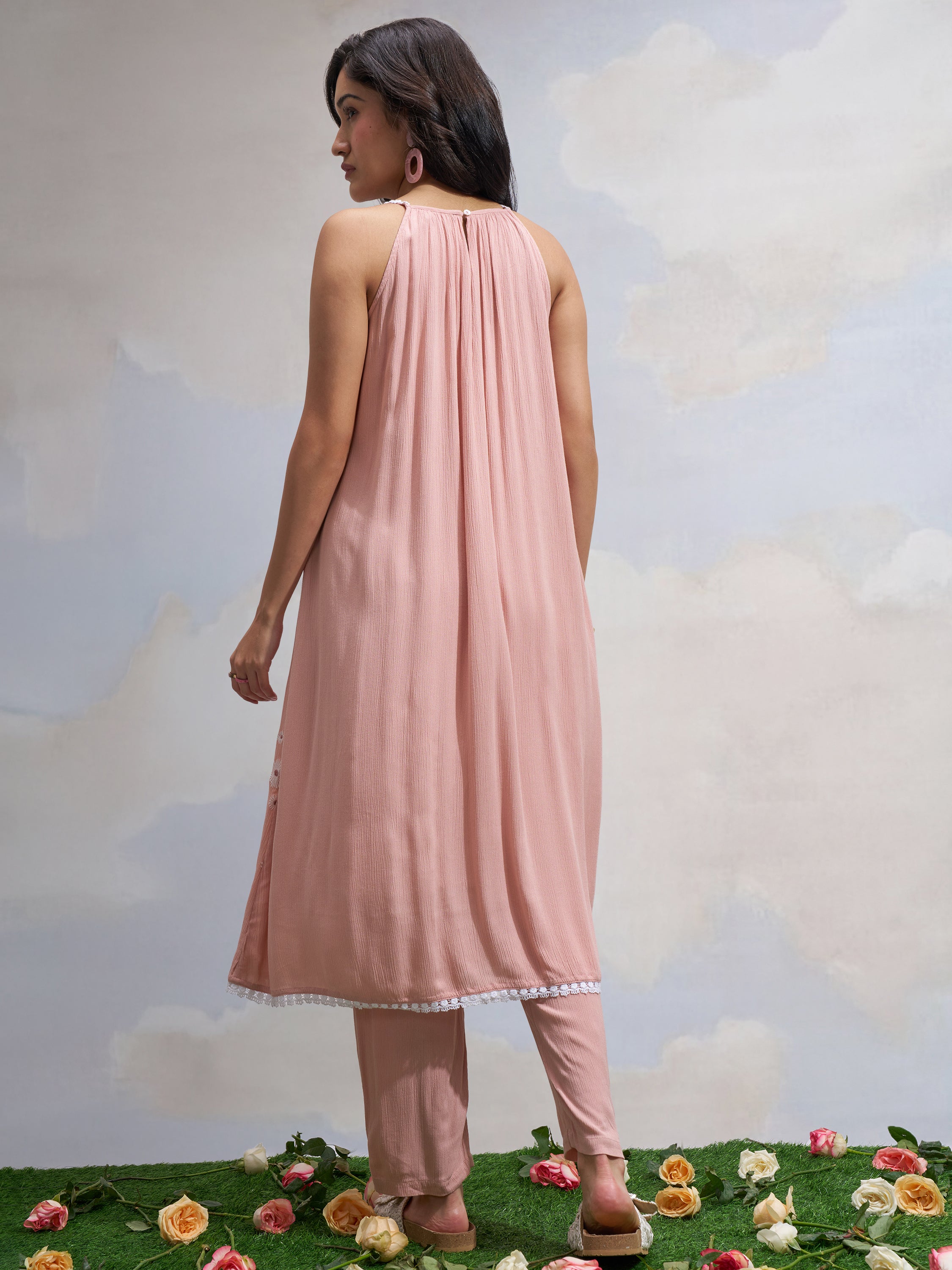 Vara By Vishudh Women Pink Embroidered Kurta With Trouser - Pink - Image 3