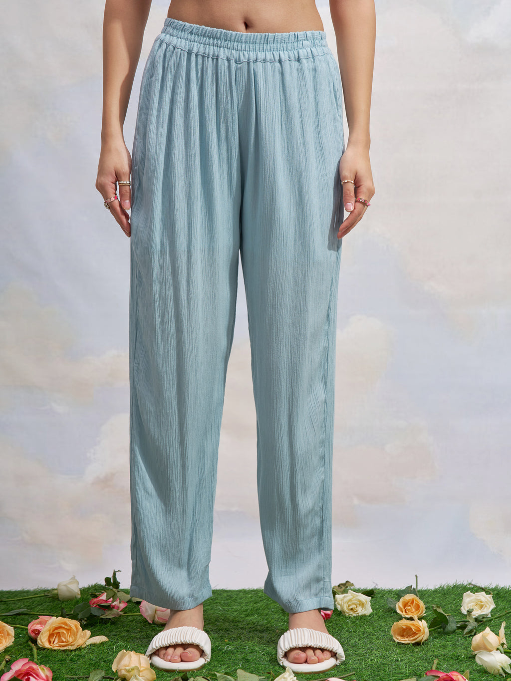 Vara By Vishudh Women Blue Embroidered Kurta With Trouser - Blue - Image 7