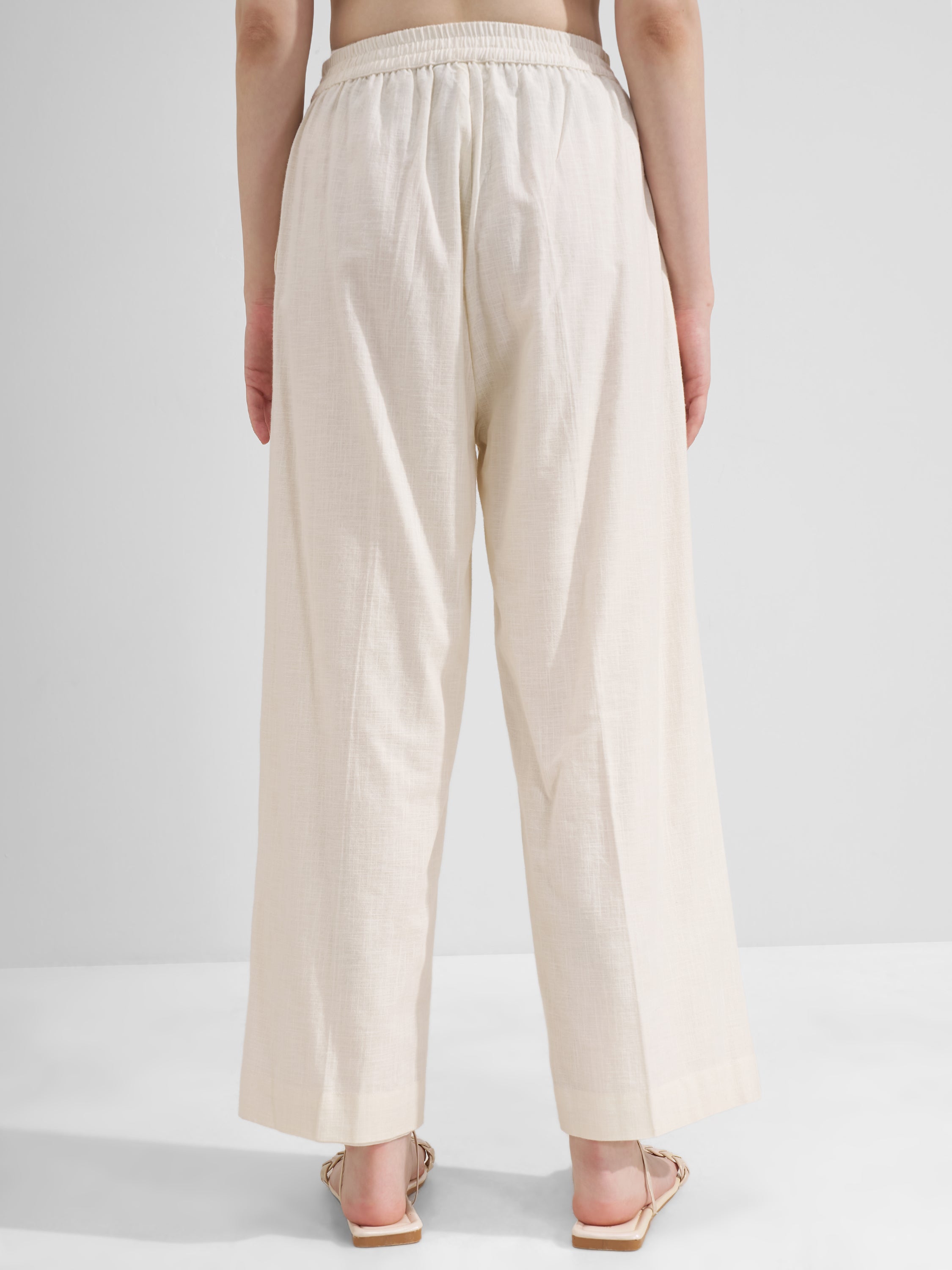 Vara By Vishudh Women Off White Straight Fit Trouser