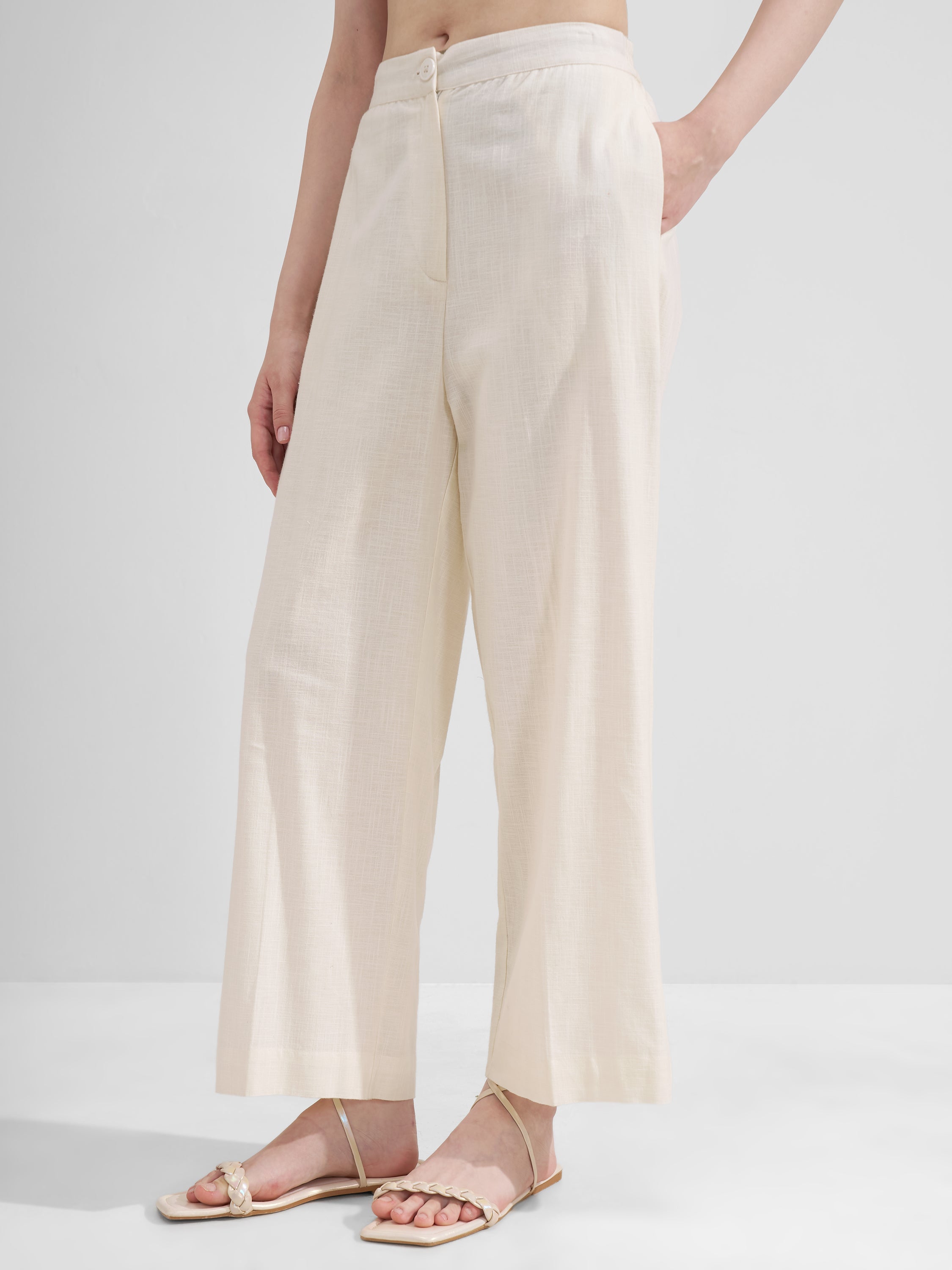 Vara By Vishudh Women Off White Straight Fit Trouser