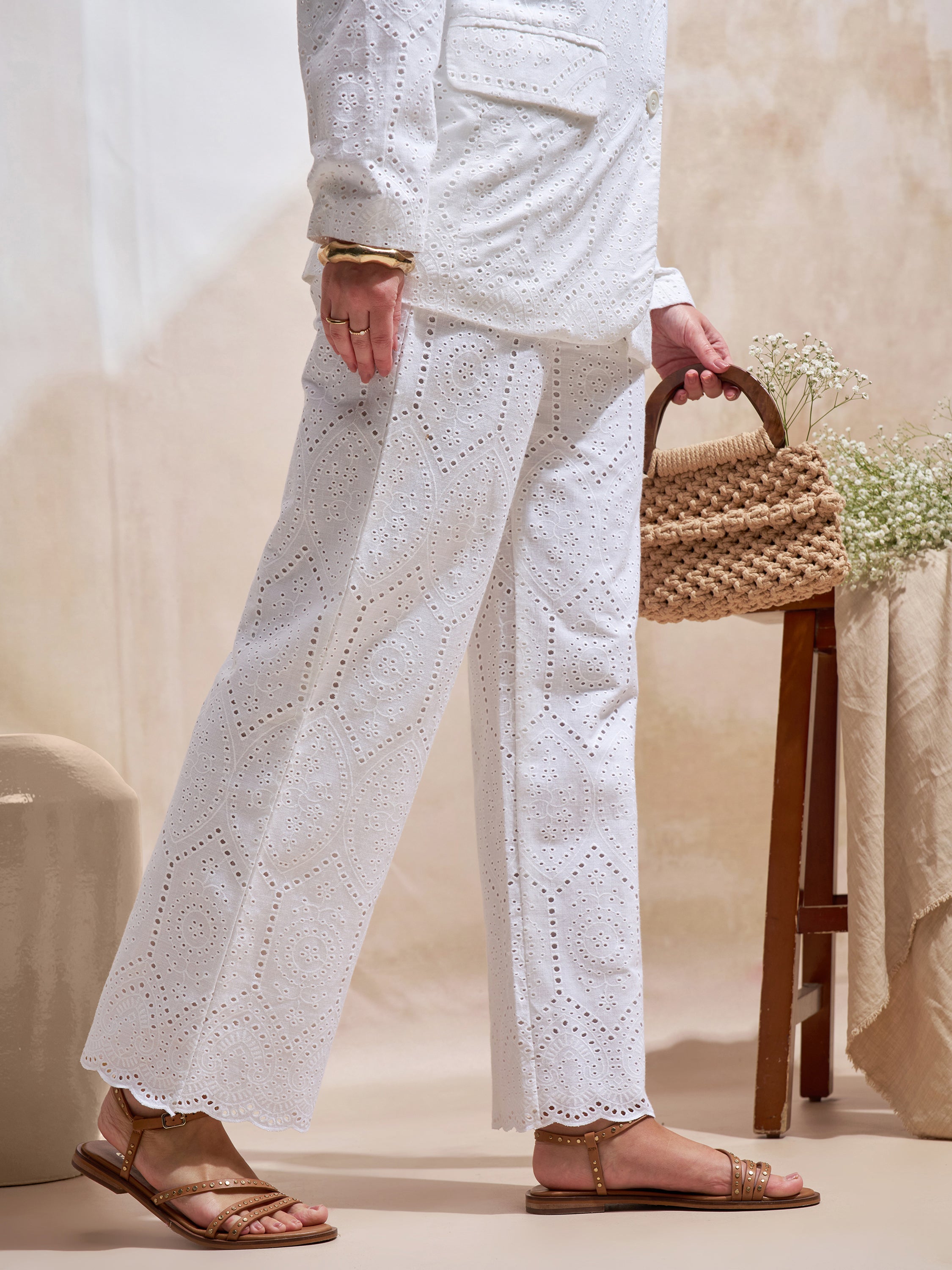 Vara By Vishudh Women White Regular Fit Casual Trouser - White - Image 6