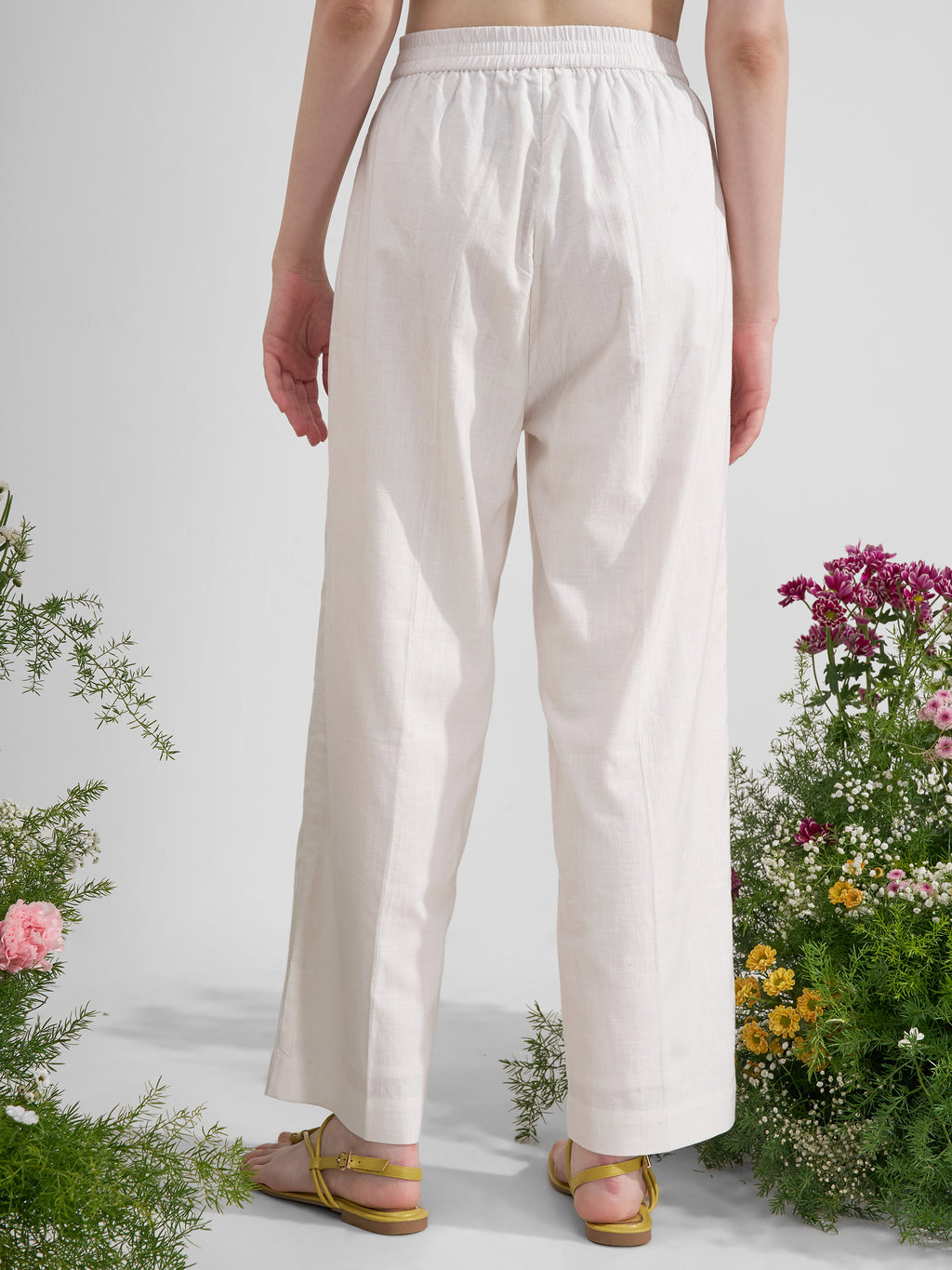 Vara By Vishudh Women Off White Straight Fit Trouser