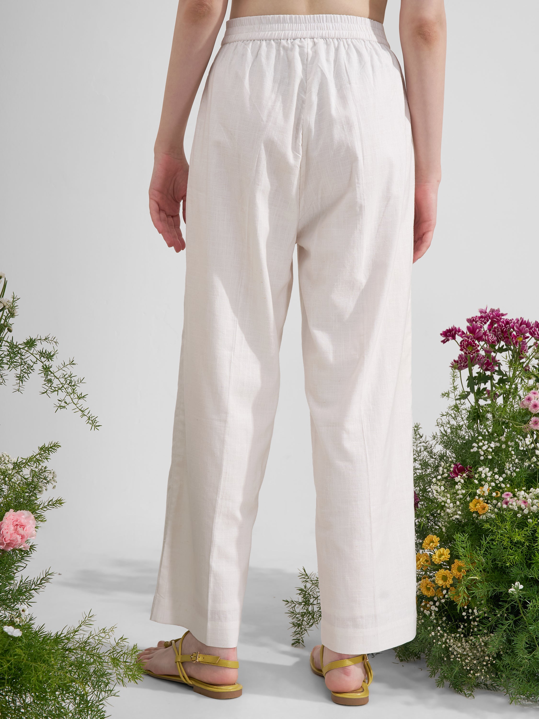 Vara By Vishudh Women Off White Straight Fit Trouser