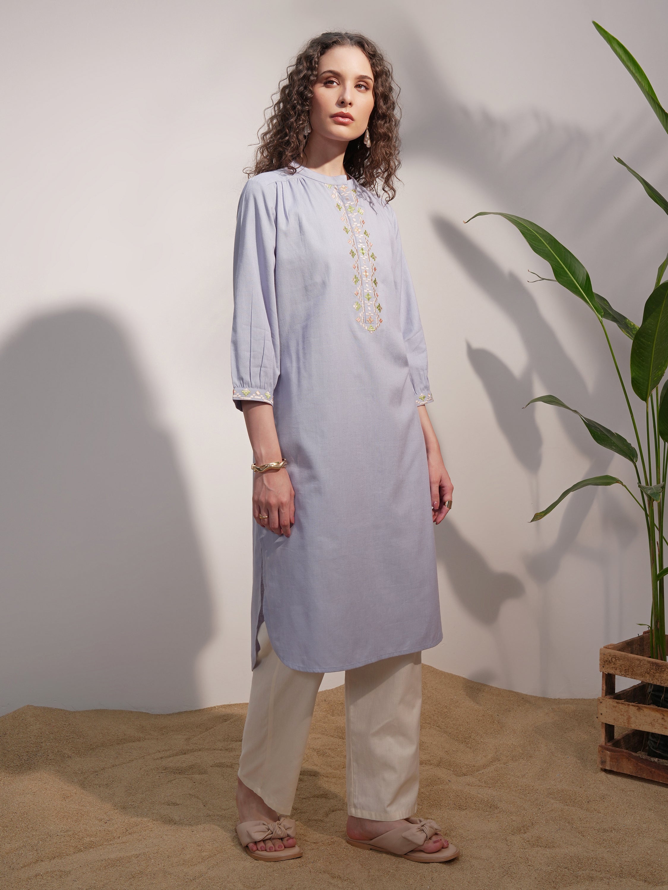 Vara By Vishudh Women Blue Embroidered Straight Kurta - Blue - Image 6
