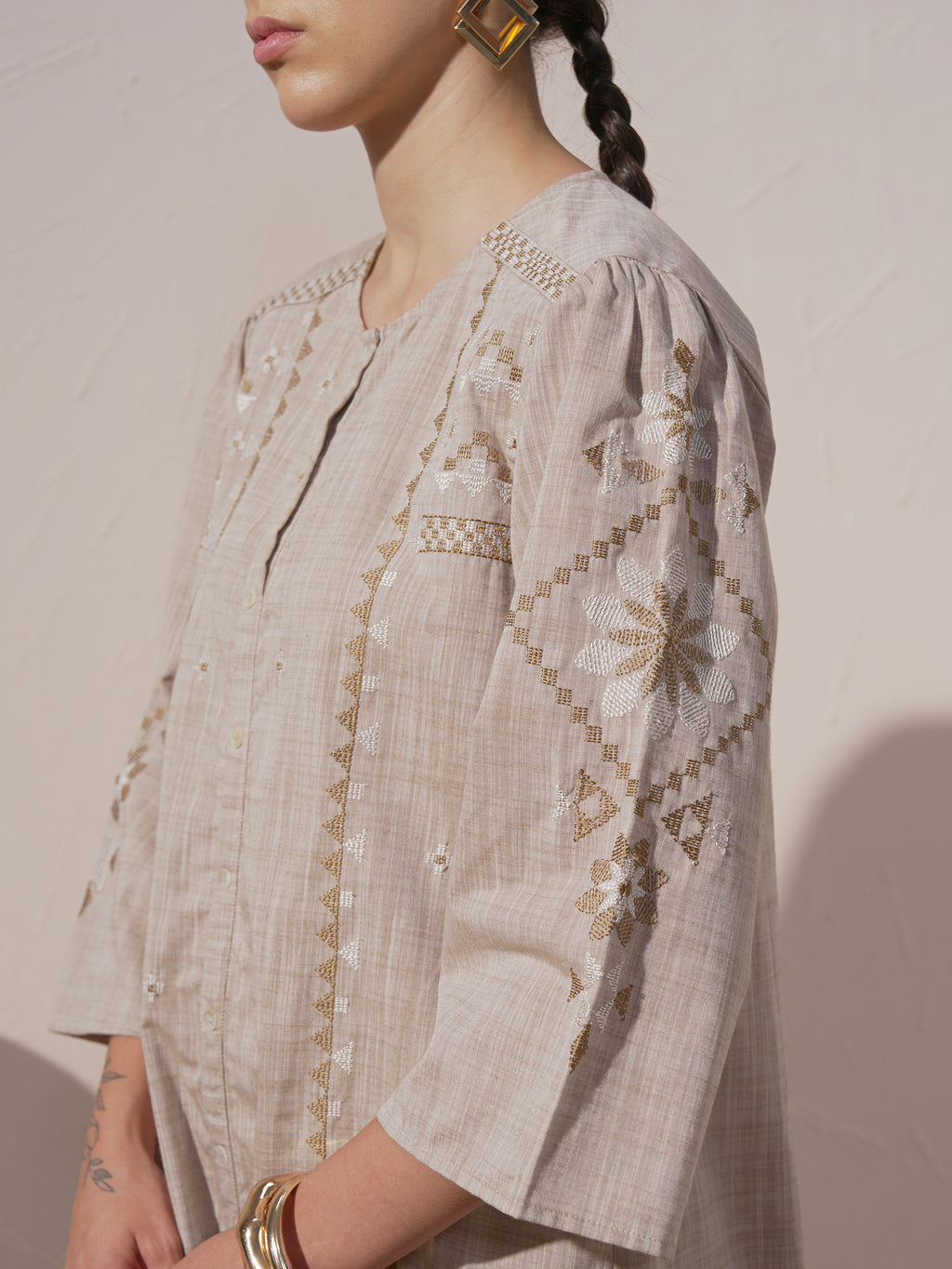 Vara By Vishudh Women Brown Embroidered A-Line Kurta - Brown - Image 6