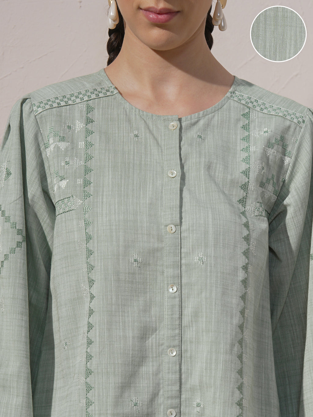 Vara By Vishudh Women Green Embroidered A-Line Kurta - Green - Image 5