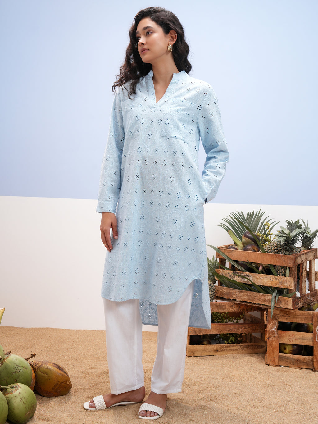 Vara By Vishudh Women Blue Embroidered Straight Kurta - Blue - Image 2