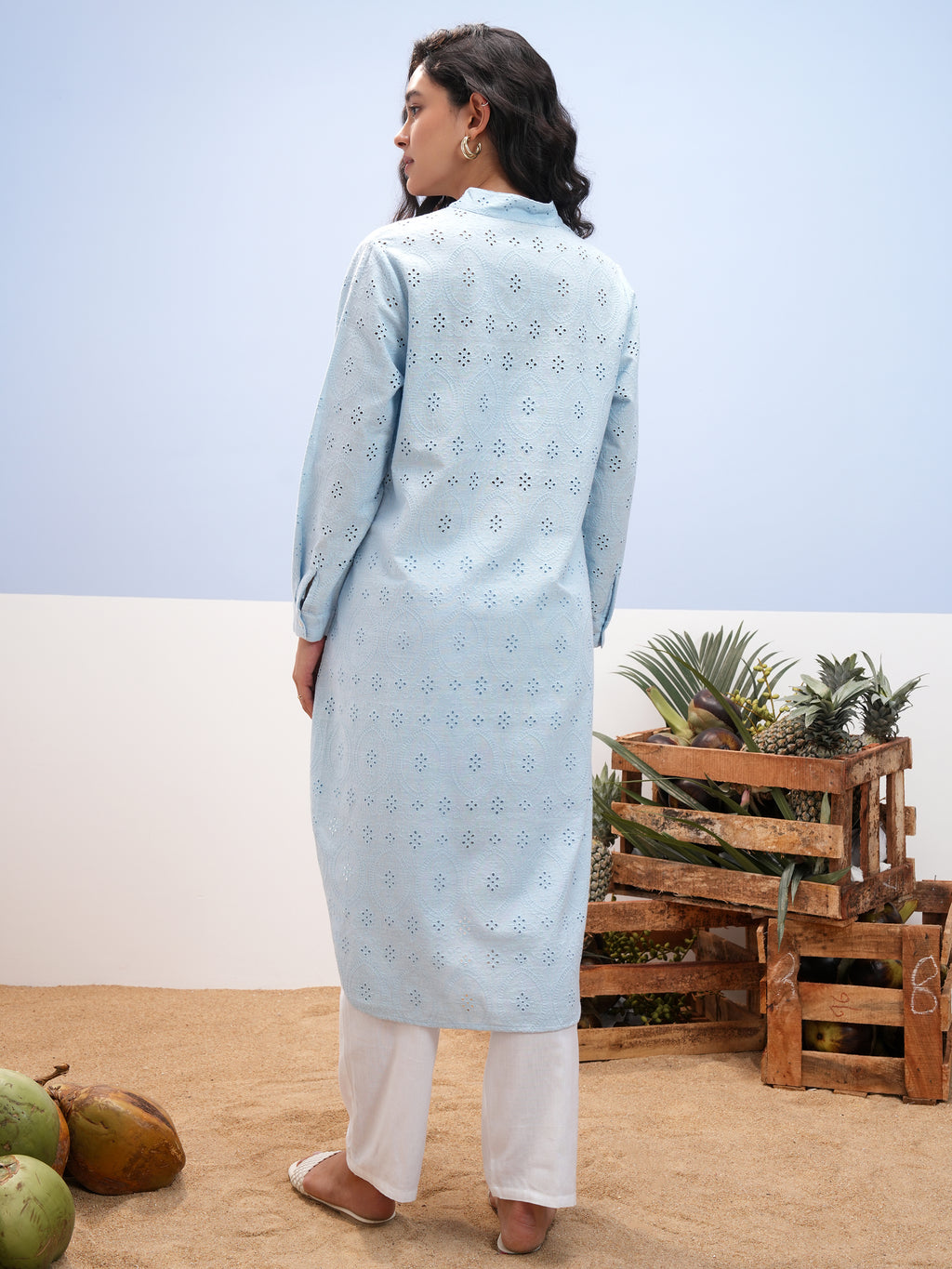 Vara By Vishudh Women Blue Embroidered Straight Kurta - Blue - Image 3