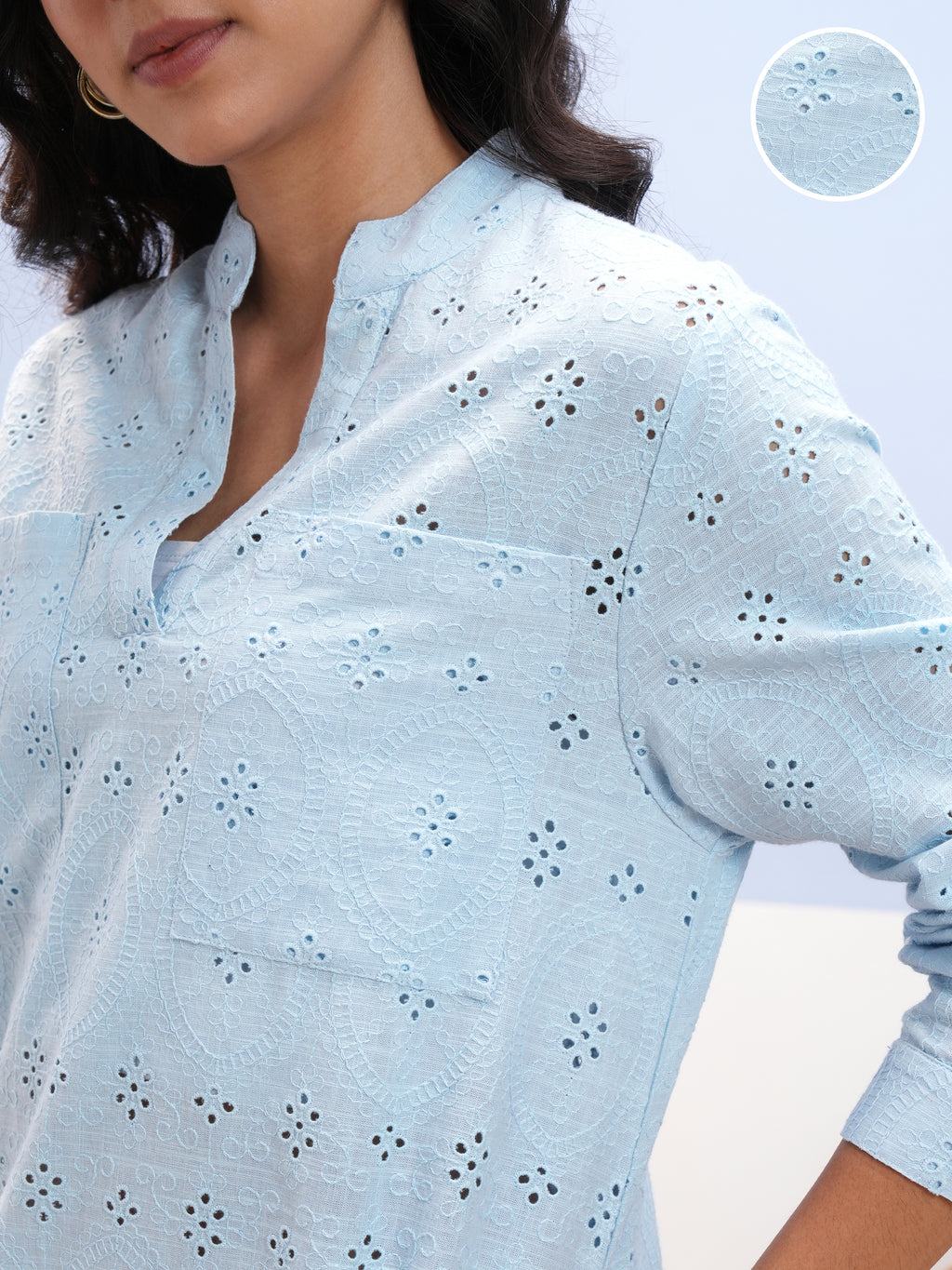 Vara By Vishudh Women Blue Embroidered Straight Kurta - Blue - Image 5