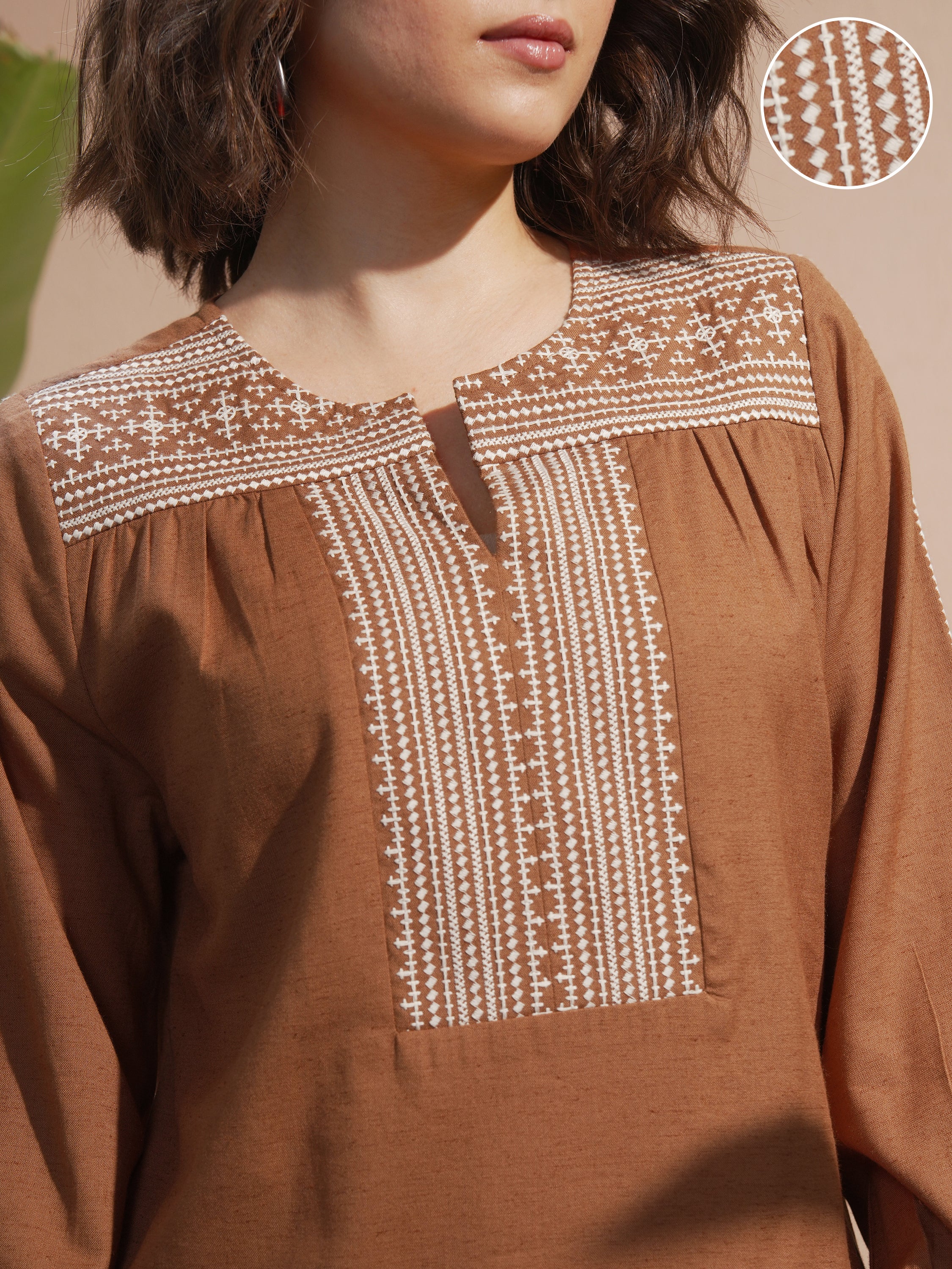 Vara By Vishudh Women Brown Embroidered Straight Kurta - Brown - Image 5