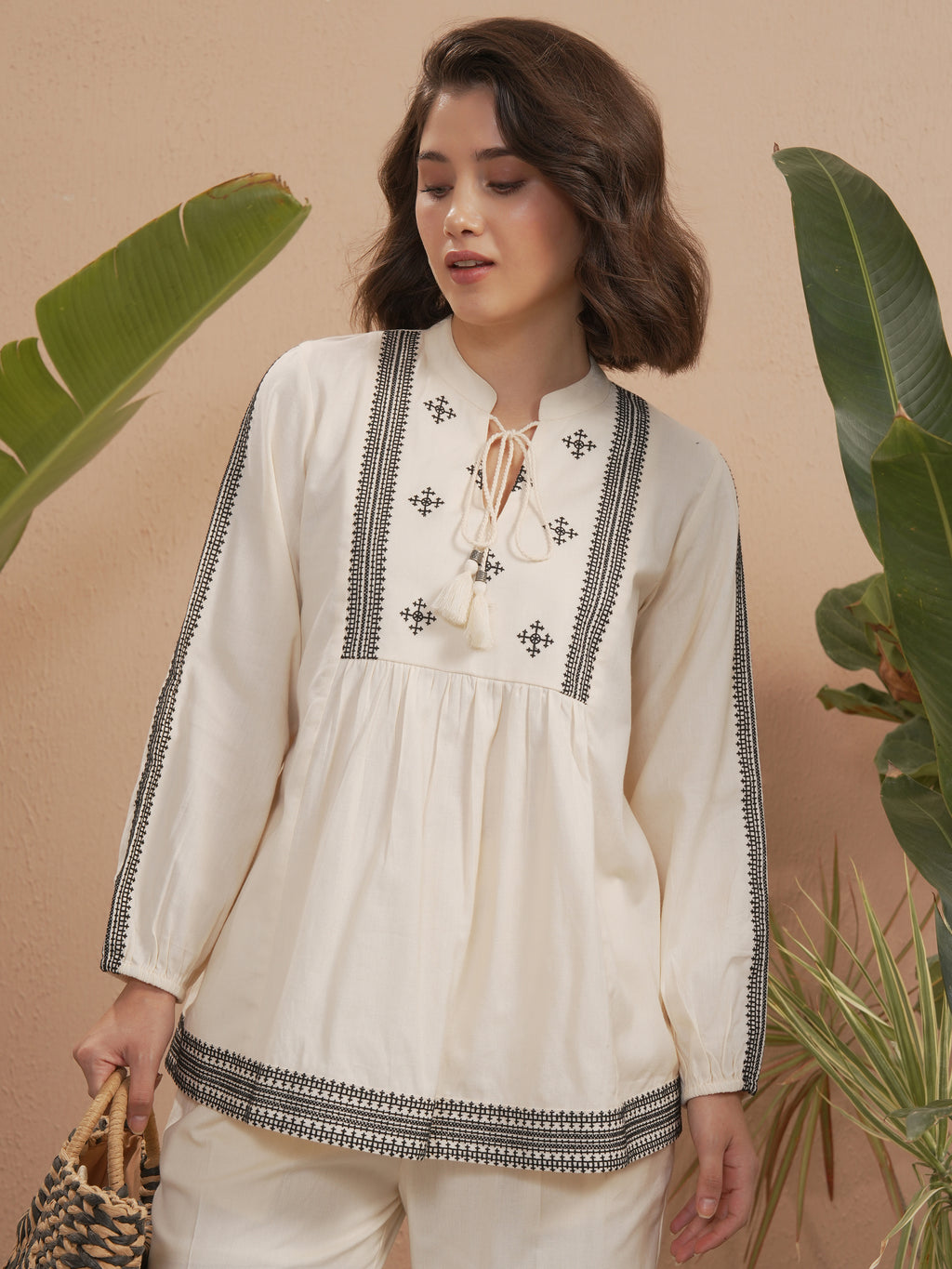Vara By Vishudh Women Off White Embroidered Top - Off White - Image 1