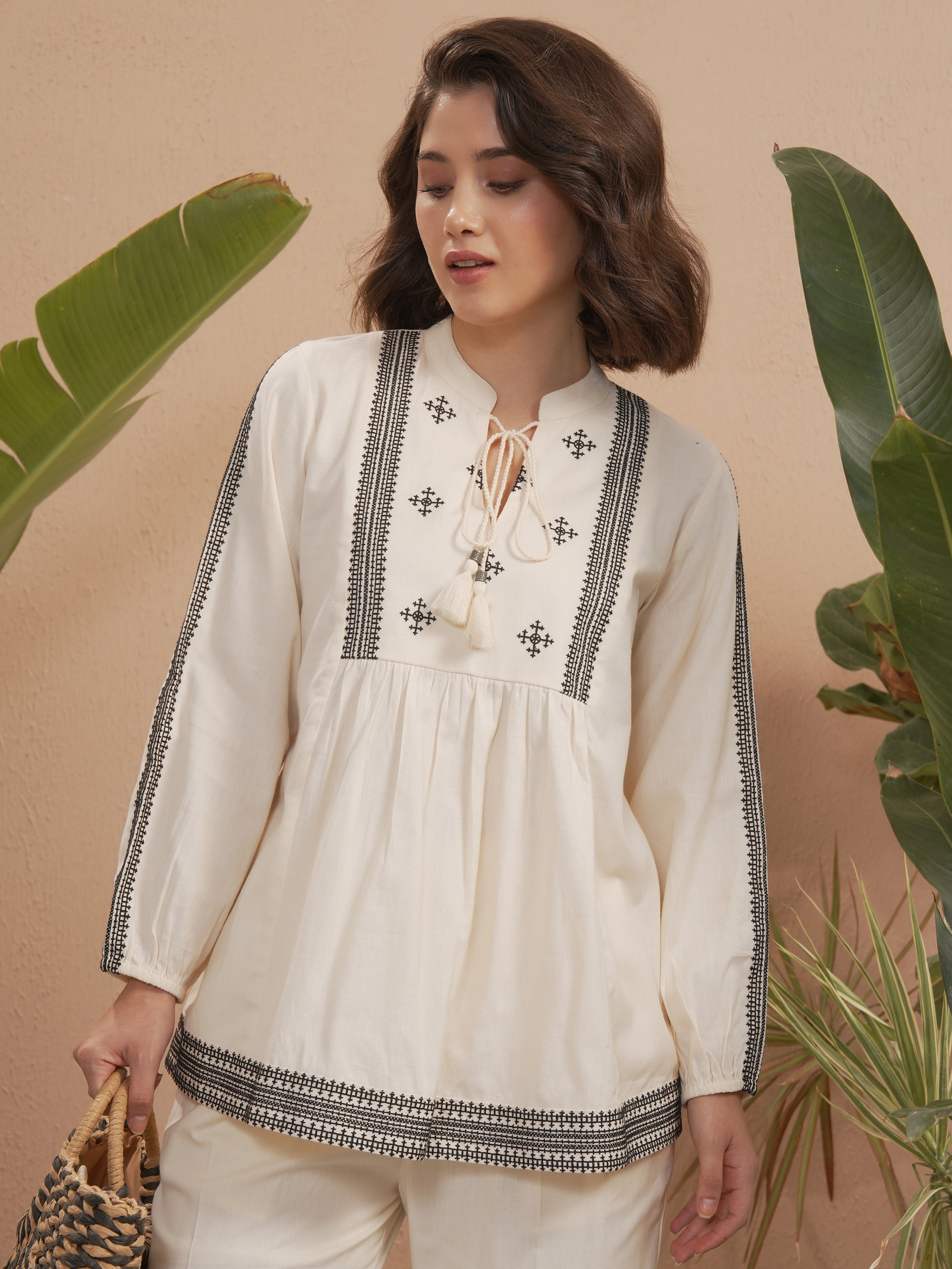 Vara By Vishudh Women Off White Embroidered Top - Off White - Image 1