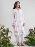 Vara By Vishudh Women White Embroidered Straight Kurta