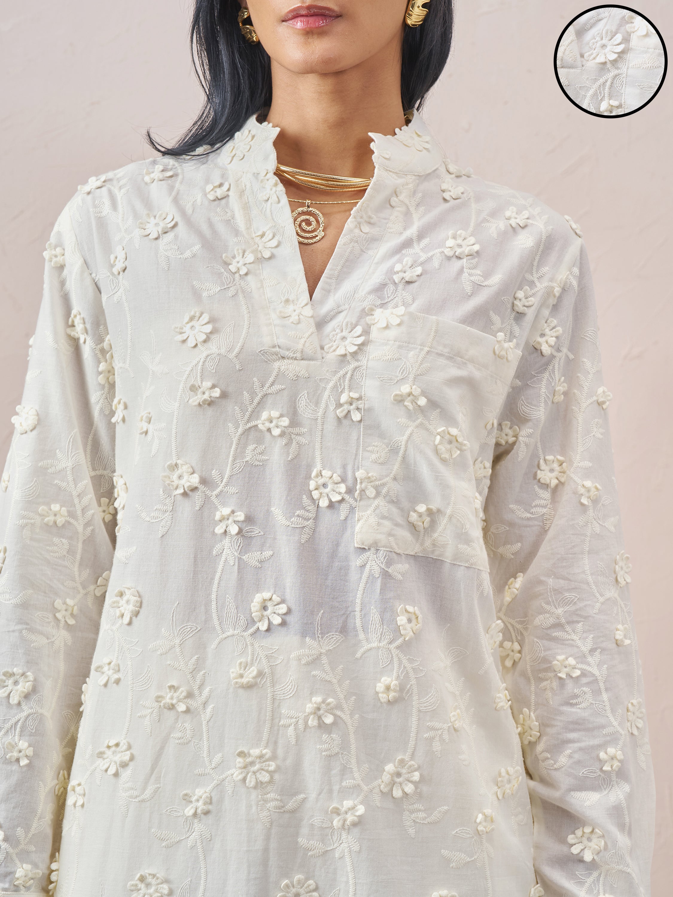 Vara By Vishudh Women White Embroidered Straight Kurta - White - Image 5