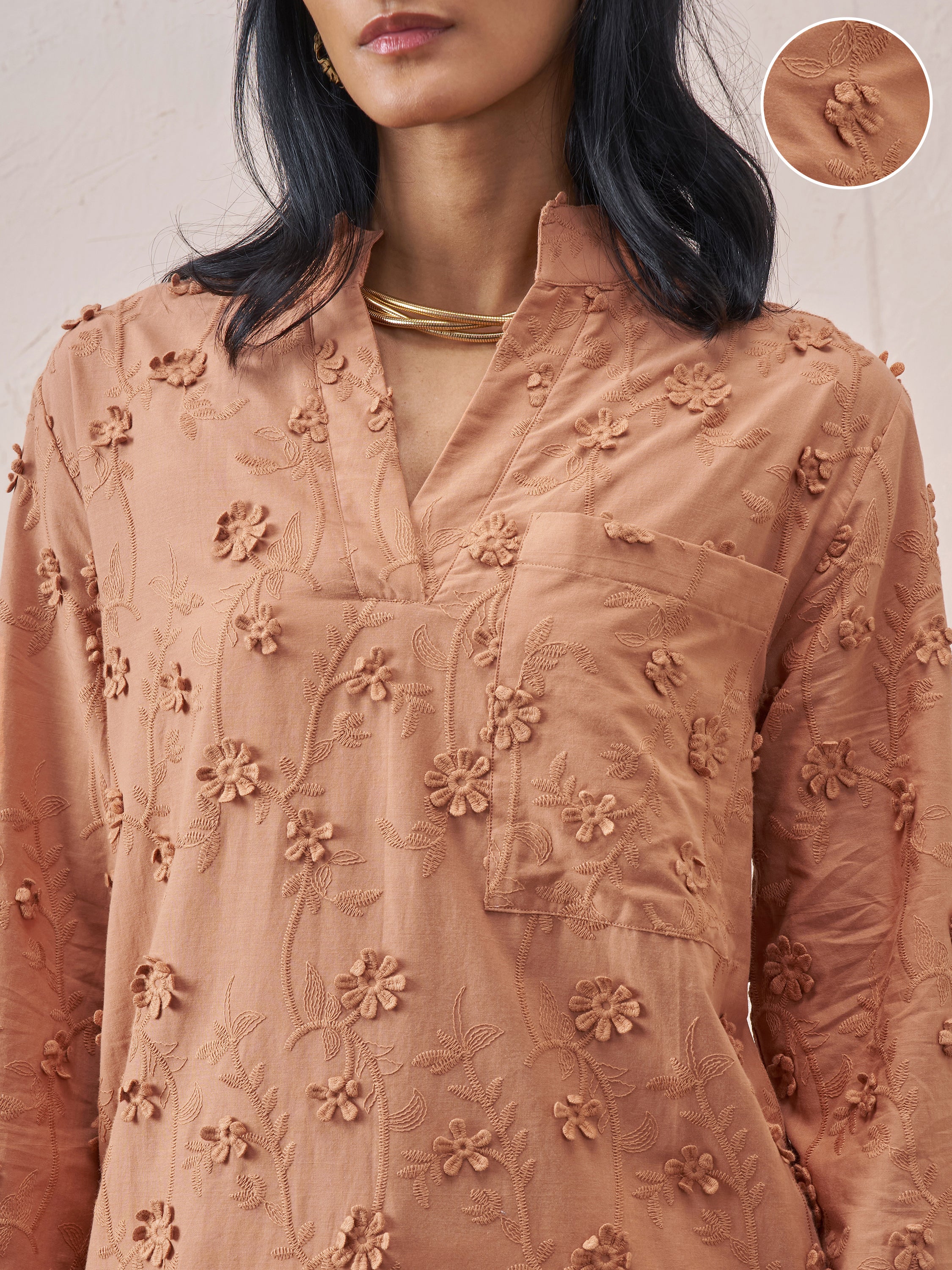 Vara By Vishudh Women Brown Embroidered Straight Kurta - Brown - Image 5