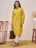 Vara By Vishudh Women Mustard Embroidered Straight Kurta - Mustard - Image 1
