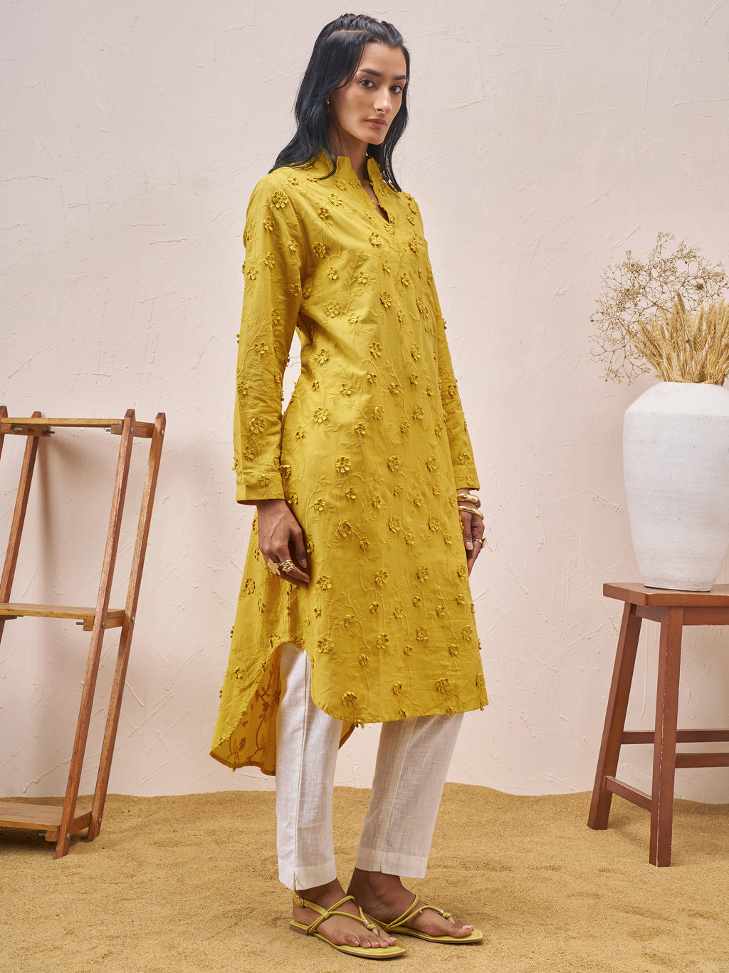 Vara By Vishudh Women Mustard Embroidered Straight Kurta - Mustard - Image 4