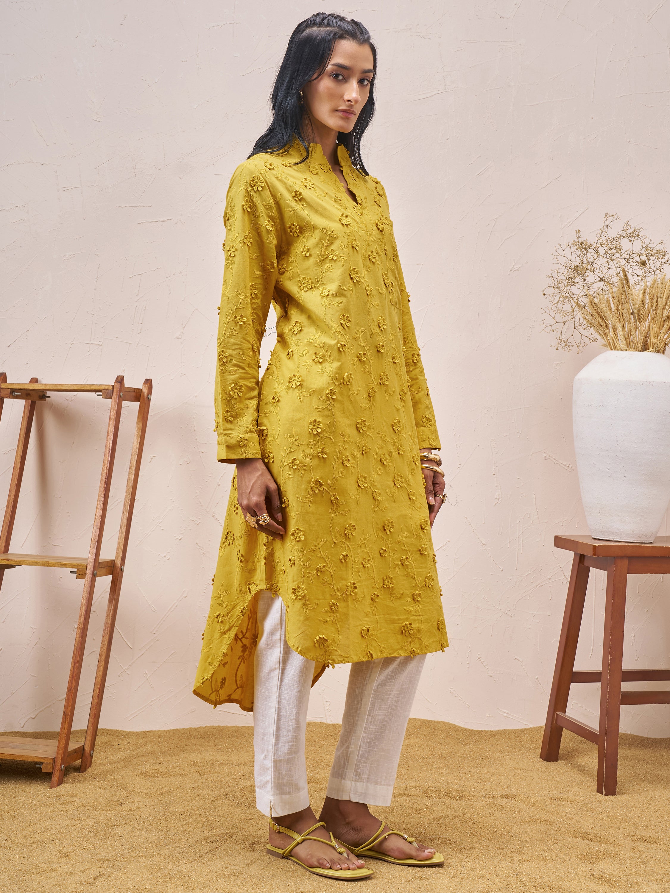 Vara By Vishudh Women Mustard Embroidered Straight Kurta - Mustard - Image 4
