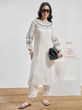 Vara By Vishudh Women White Embroidered Straight Kurta - White - Image 1