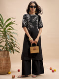 Vara By Vishudh Women Black Embroidered Straight Kurta - Black - Image 1