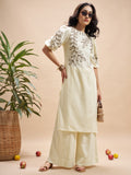 Vara By Vishudh Women Cream Embroidered Straight Kurta - Cream - Image 1