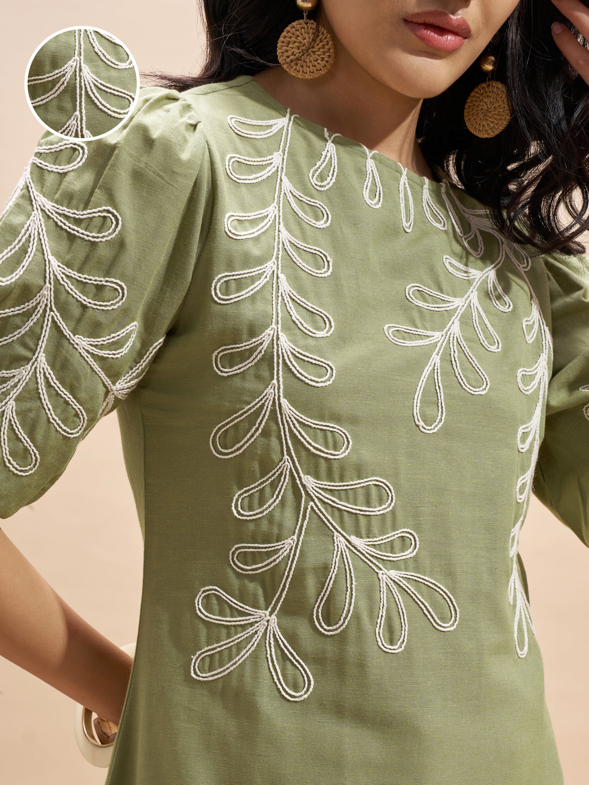 Vara By Vishudh Women Olive Embroidered Straight Kurta - Olive - Image 5