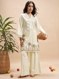 Vara By Vishudh Women Cream Embroidered Straight Kurta - Cream - Image 1