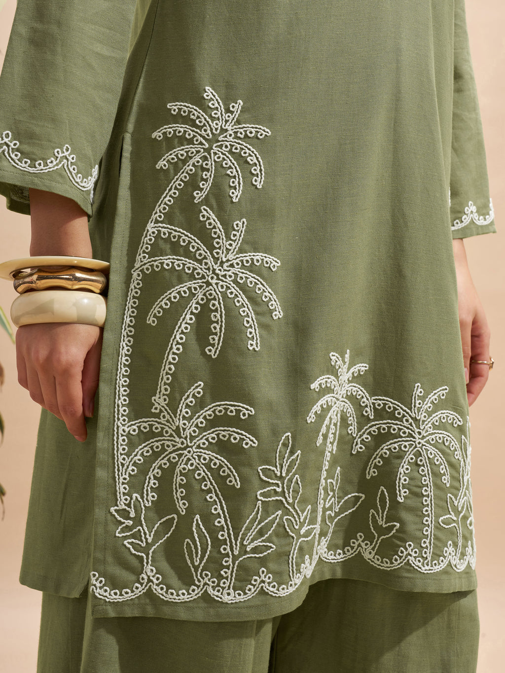 Vara By Vishudh Women Olive Embroidered Straight Kurta - Olive - Image 6