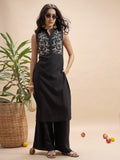 Vara By Vishudh Women Black Embroidered Straight Kurta - Black - Image 1